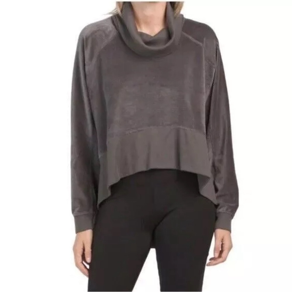 FREE PEOPLE Movement Last Chance Velour Pullover Shirt Charcoal Top Size XS